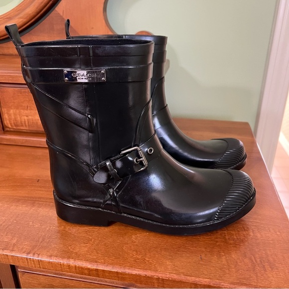 Coach Women's Black Rain Boots - Picture 1 of 8